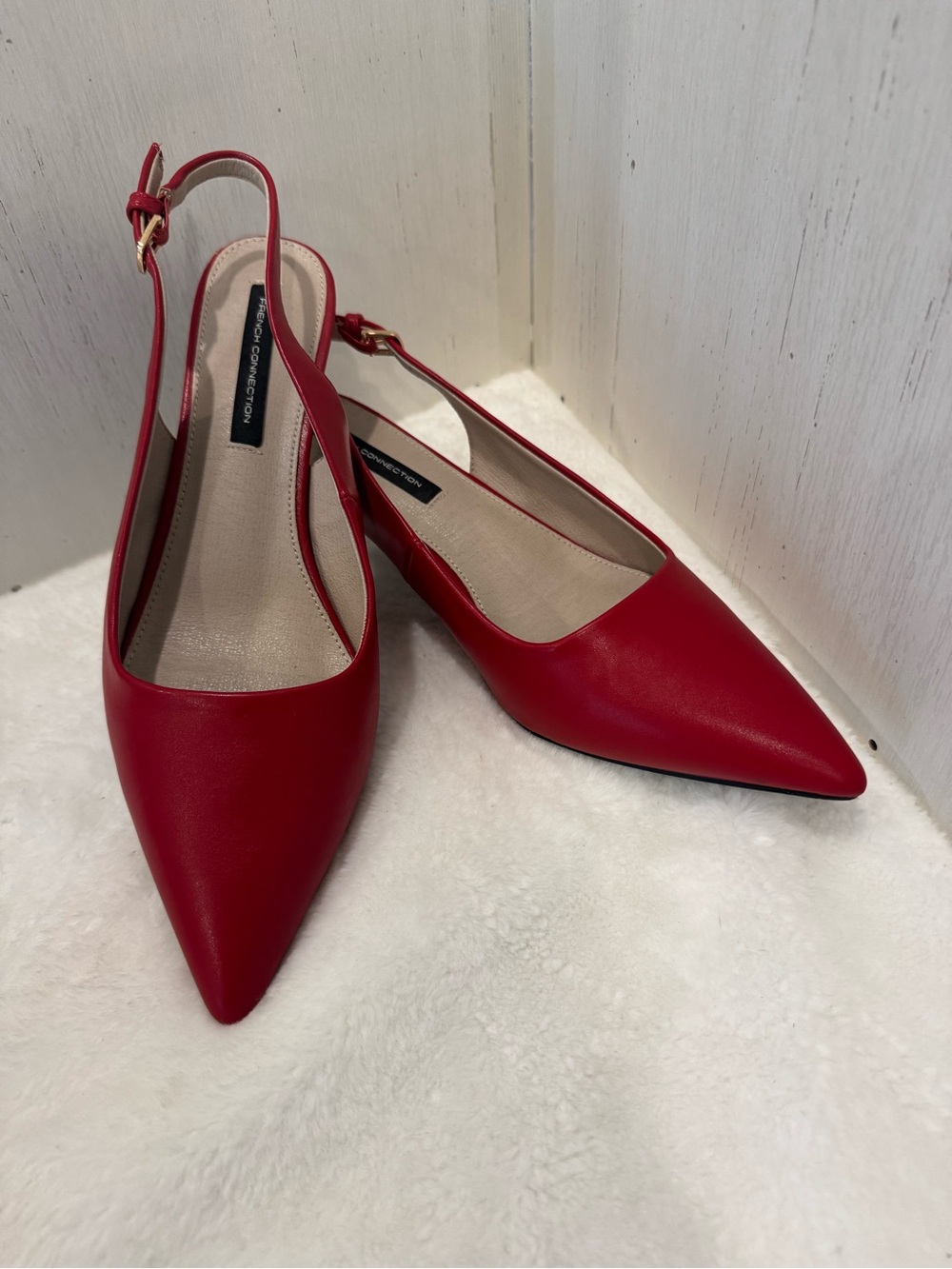 French Connection Red Pointed Slingback Kitten Heels, 2 inch
